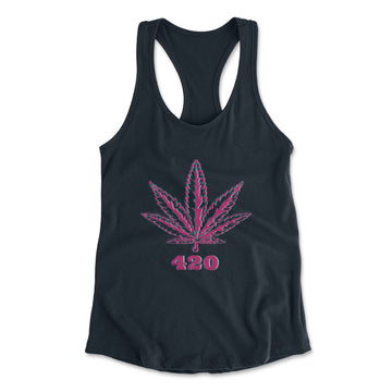 420 Hemp Leaf Womens Racerback Tank in Midnight Navy color